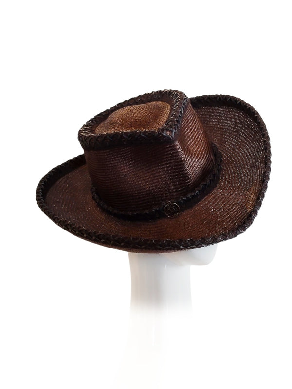 "Coco" Rich Brown Parisisal Straw Cowboy Hat (Unisex) Size 58 With Woven Leather Trim