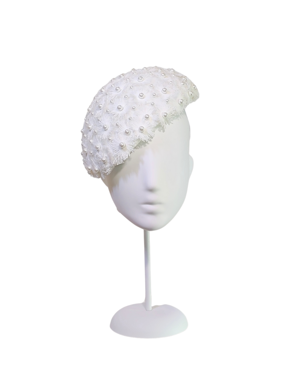 "Florette" White Face Hugger Embellished with Vintage Daisy Fabric and Swarovski Pearls