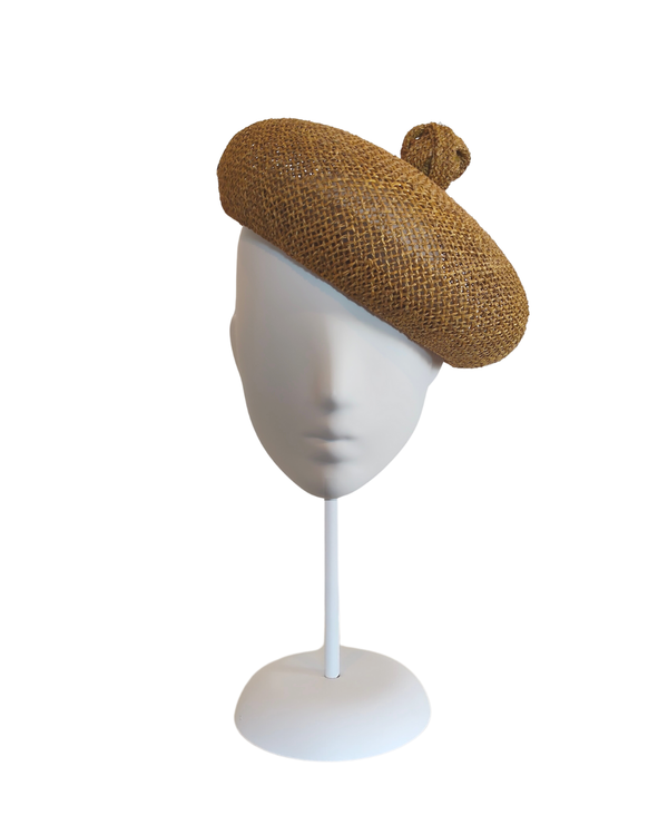"Janey" Golden Grass Straw Knotted Beret