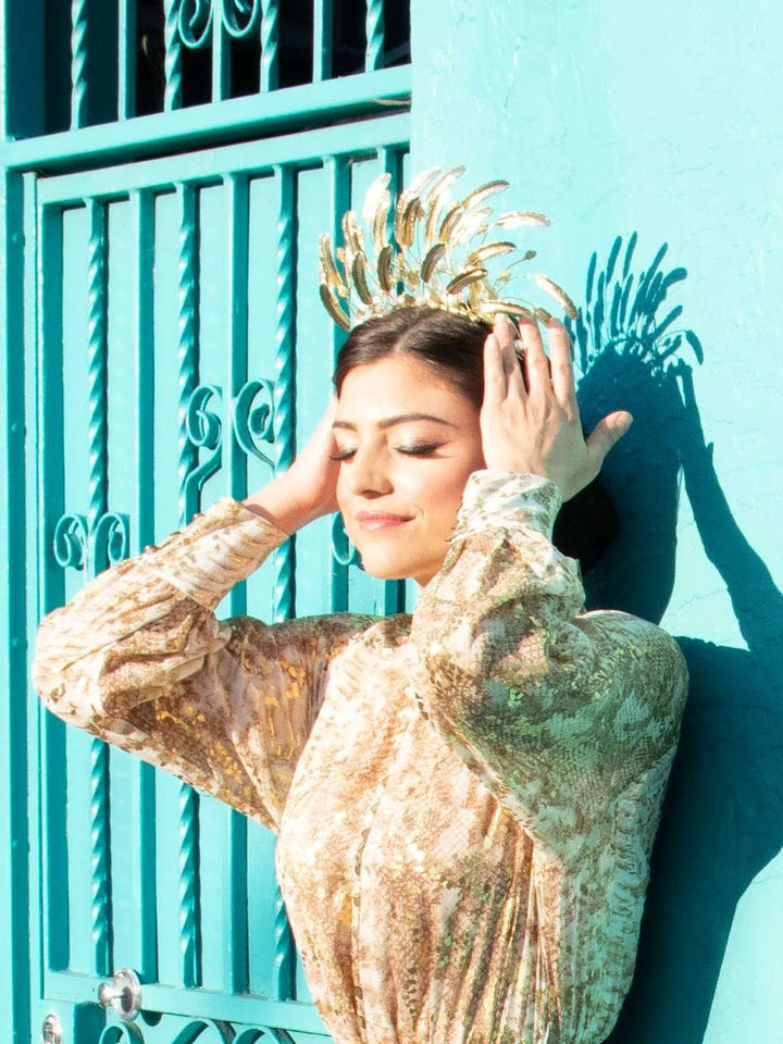 "Emma Pearl" Gold Metallic Leaf & Pearl Double Headband Crown - Love Lee Boutique - Sydney Australia
